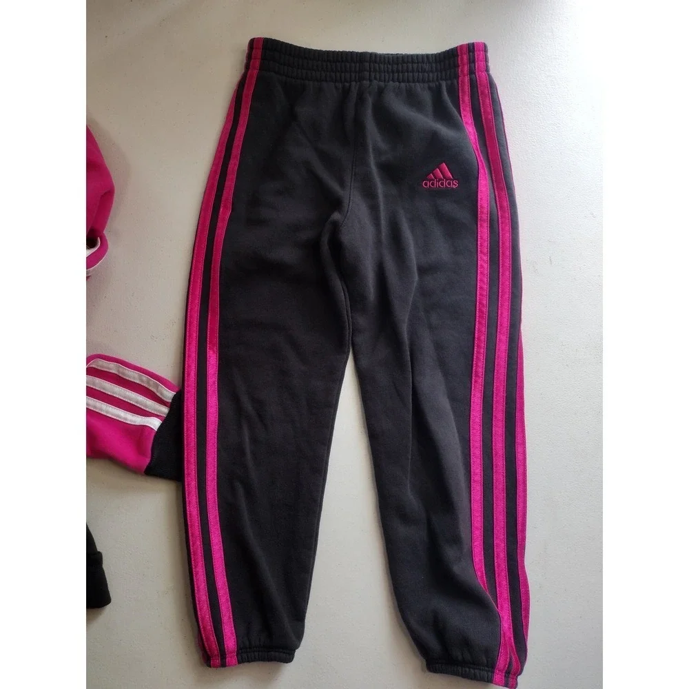 Adidas Kids Pink Black Fleece Hoodie and Jogger Tracksuit Set Size 5